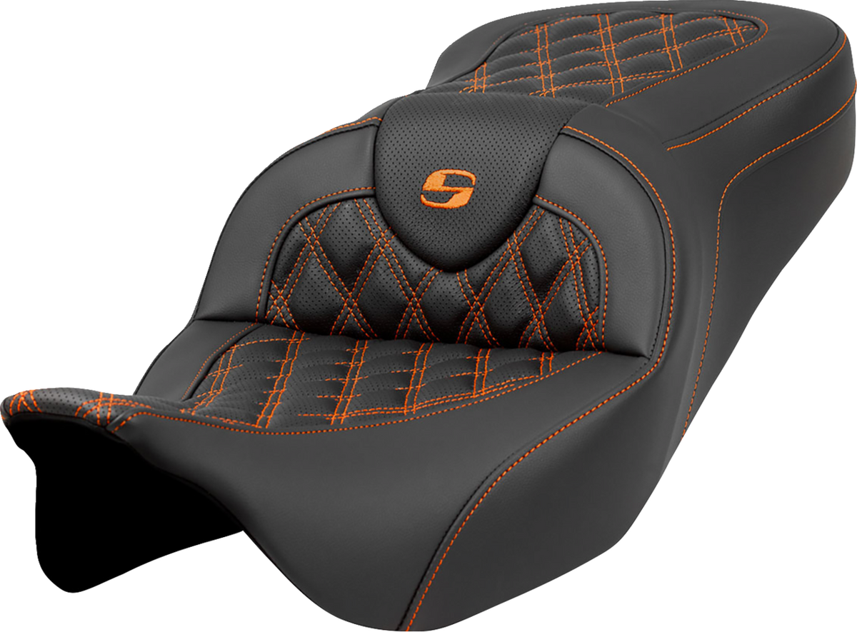 Saddlemen Roadsofa™ Seat - Lattice Stitch - Orange Stitch - Without Backrest - FLH/FLT '08-'23