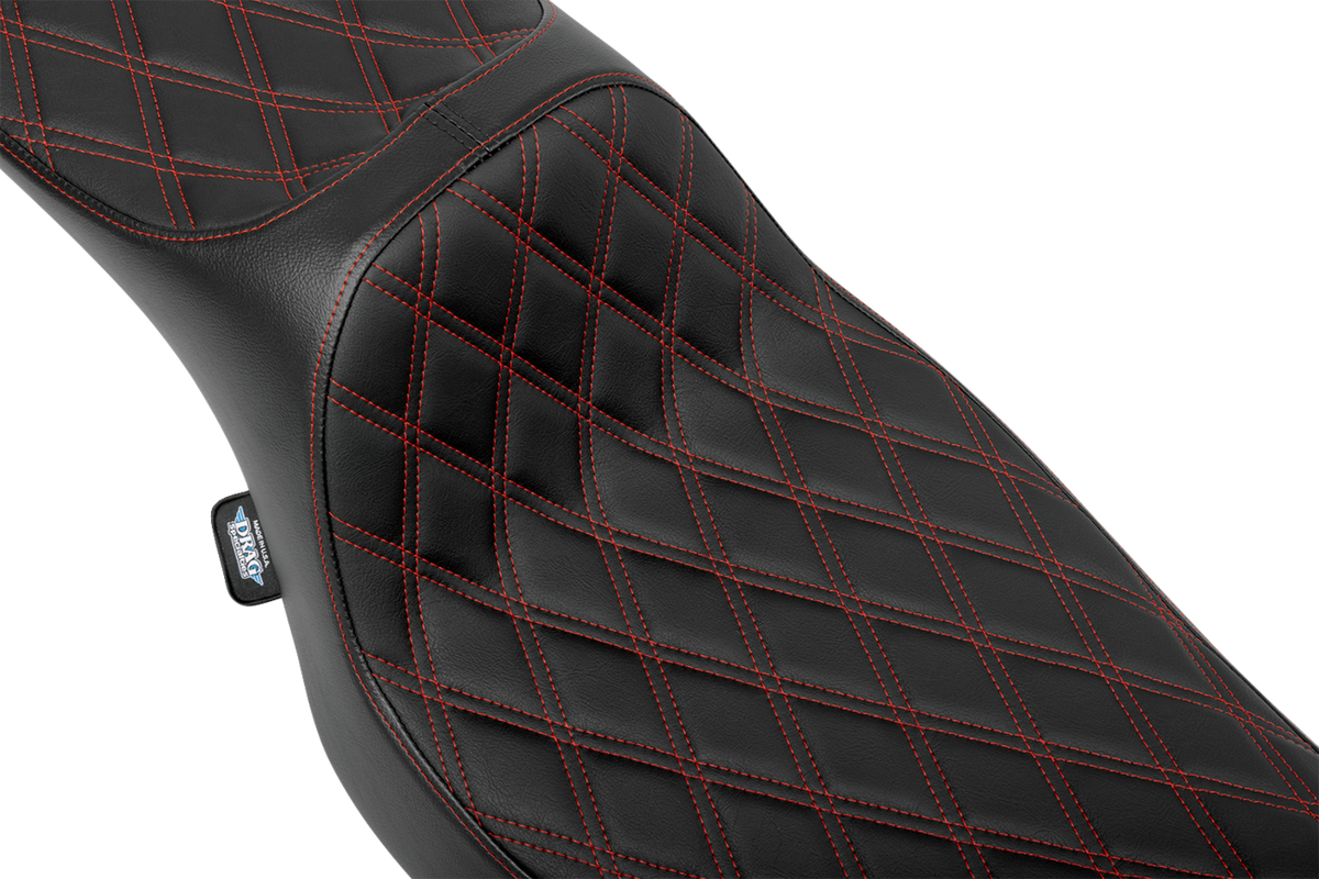 Drag Specialties Seats Extended Reach Predator III Seat - Double Diamond - Red Stitching - Vinyl - FLH/FLT '23-'24