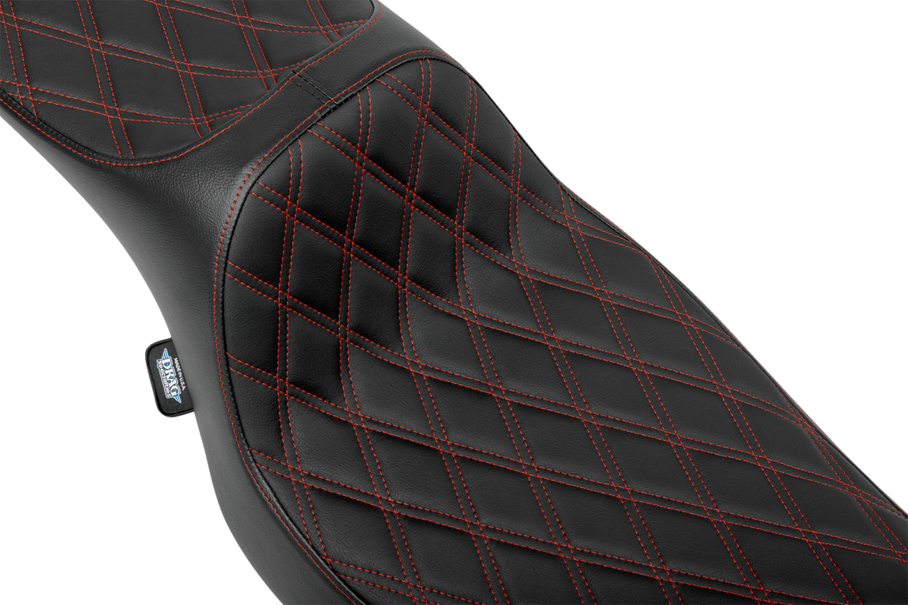 Drag Specialties Seats Extended Reach Predator III Seat - Double Diamond - Red Stitching - Vinyl - FLH/FLT '23-'24