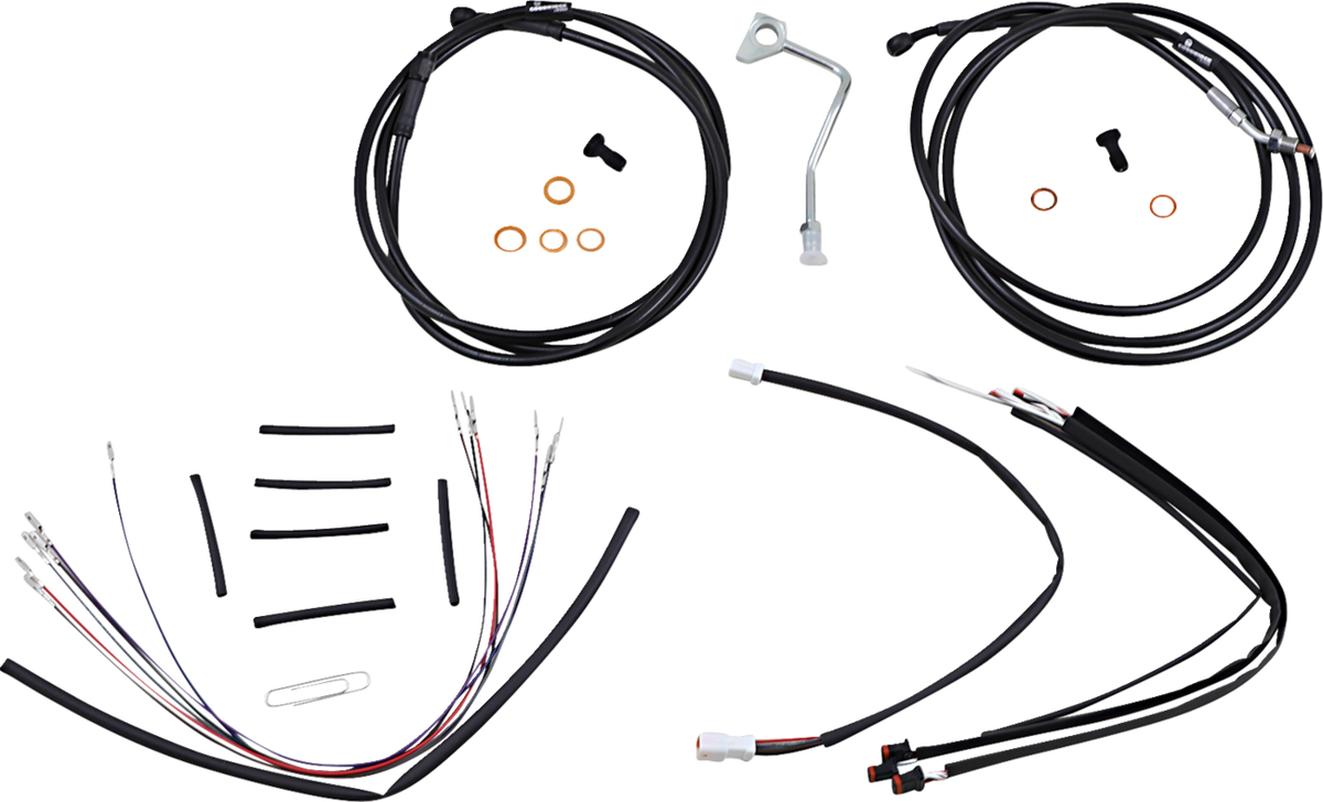 Burly Brand Complete Black Vinyl Handlebar Cable/Line Kit For Ape Hangers - 14" - ABS - '15-'16 FLTR