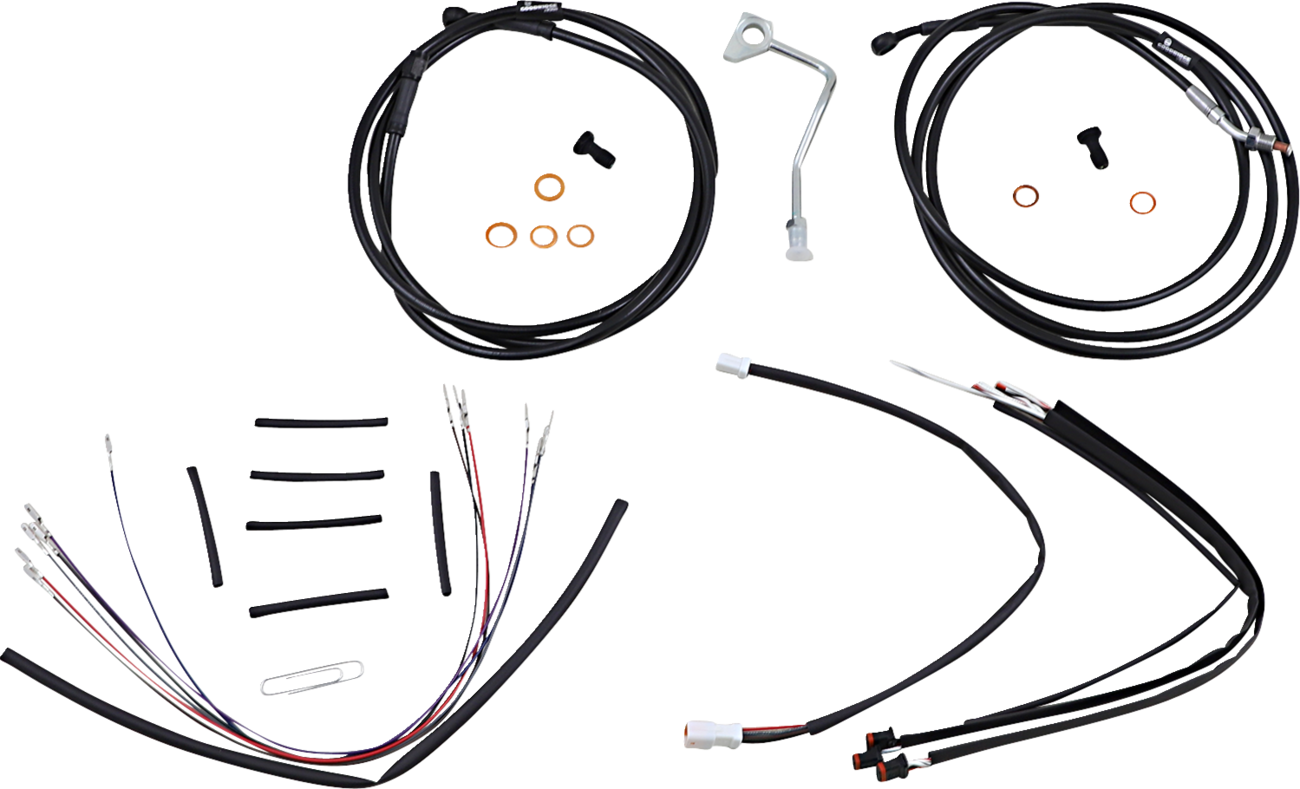 Burly Brand Complete Black Vinyl Handlebar Cable/Line Kit For Ape Hangers - 14" - ABS - '15-'16 FLTR
