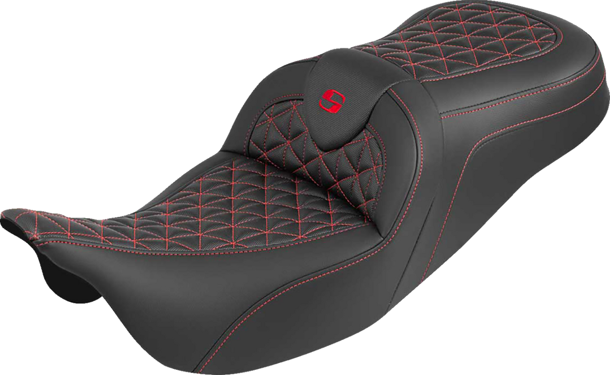 Saddlemen RoadSofa™ Tri Gripper Seat - Standard Reach - Red Stitch - W/O Backrest - FLH/FLT '08-'25