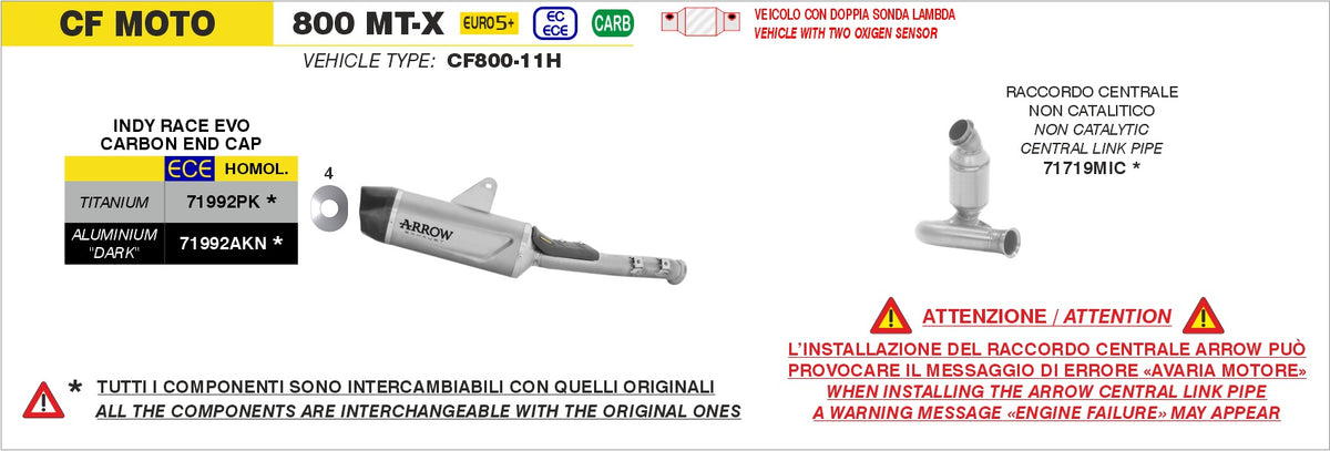 Arrow 71719MIC Non Catalized Mid-Pipe