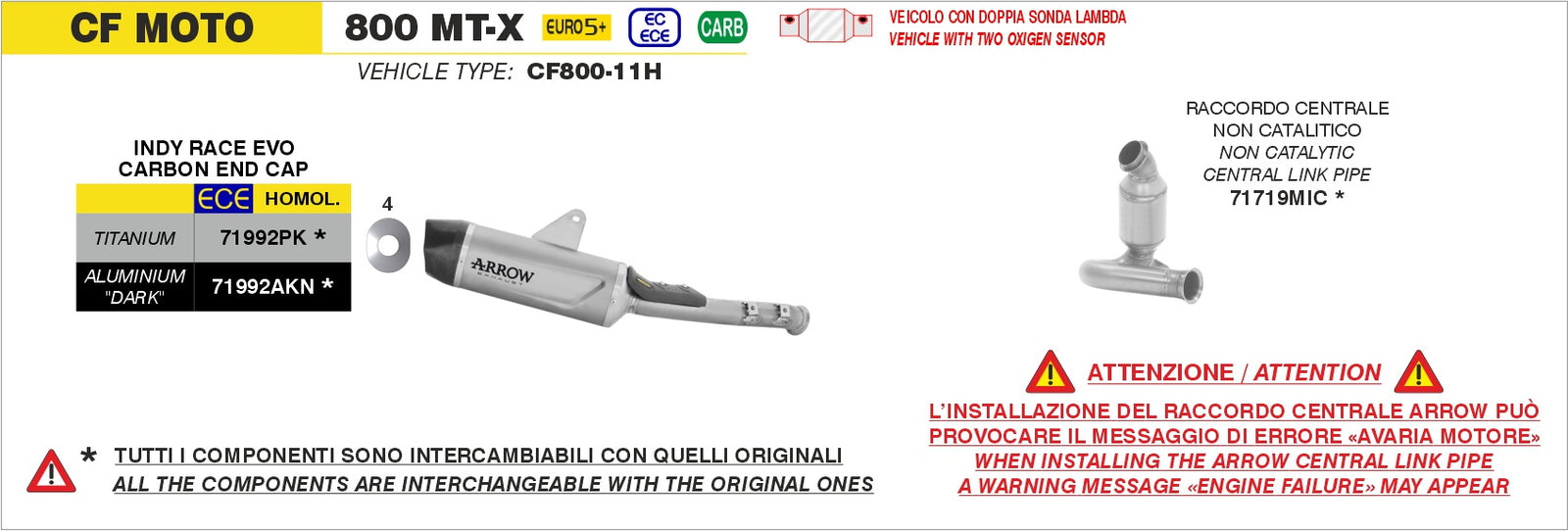 Arrow 71719MIC Non Catalized Mid-Pipe