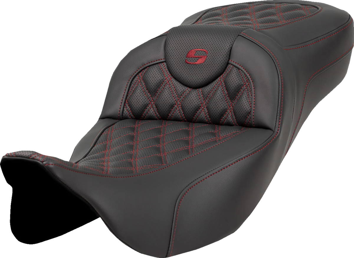 Saddlemen Extended Reach Roadsofa™ Seat - Lattice Stitch - Burgundy Stitch - Without Backrest - FL '08-'24