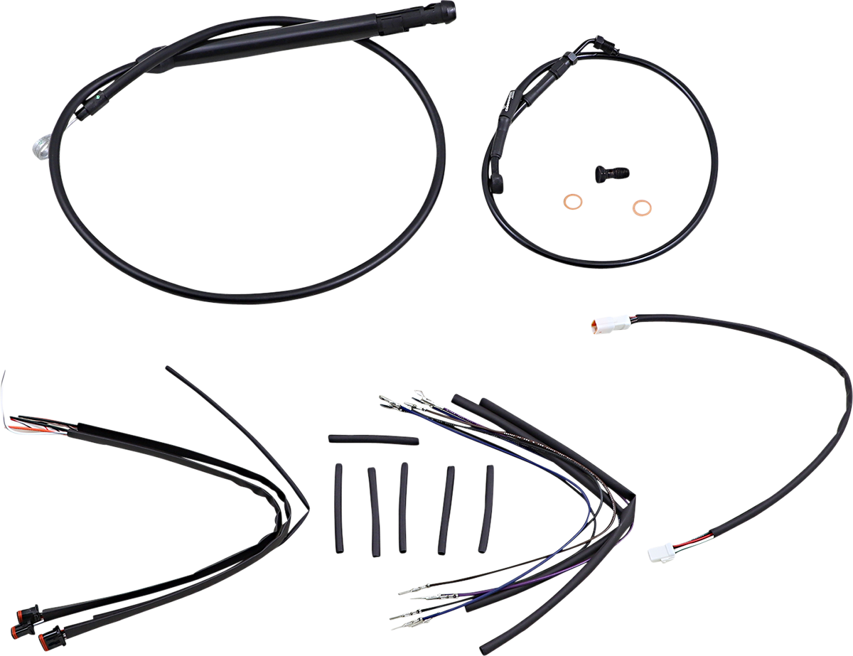 Burly Brand Complete Black Vinyl Handlebar Cable/Line Kit For Ape Hangers - 12" - '18-'24 Softail