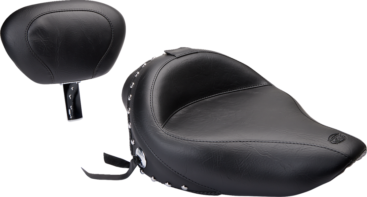 Mustang Wide Solo Seat - With Backrest - Black - Studded W/ Concho - XL '04-'21