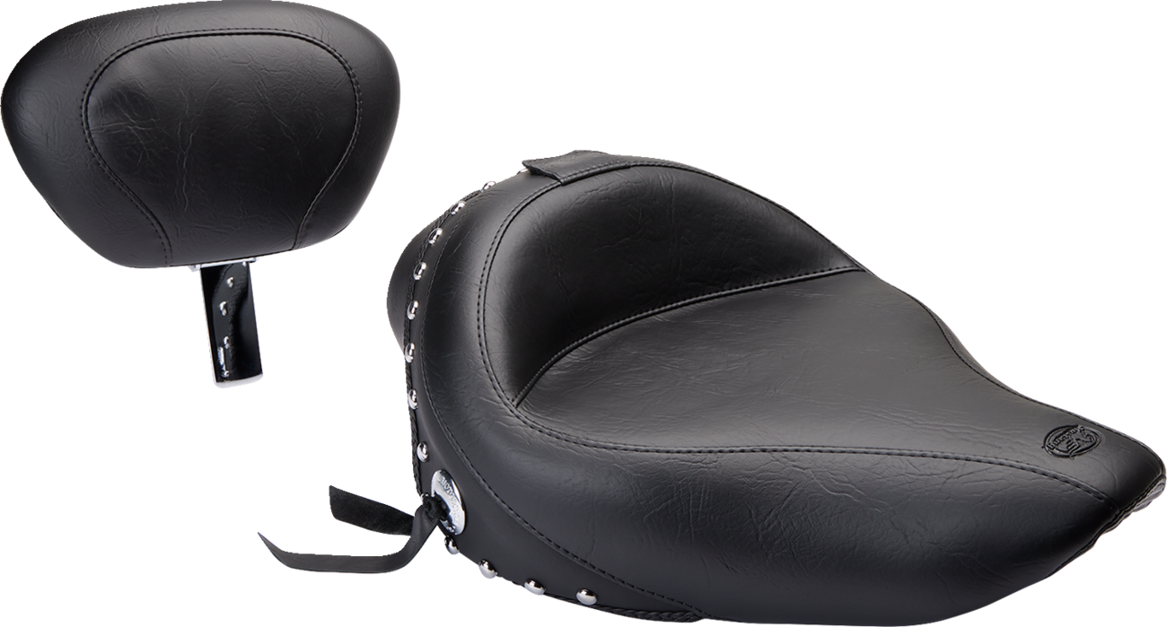 Mustang Wide Solo Seat - With Backrest - Black - Studded W/ Concho - XL '04-'21