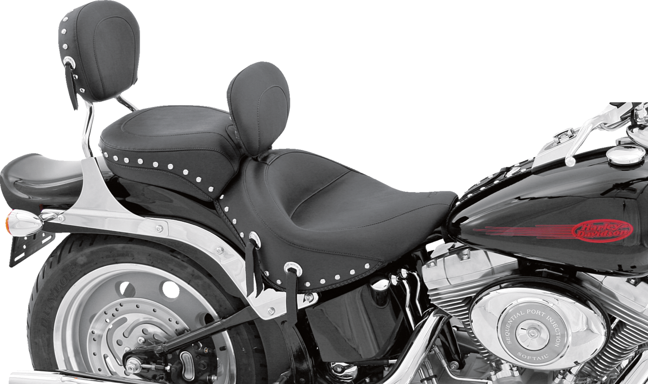 Mustang Wide Solo Seat - With Backrest - Black - Studded W/ Concho - Softail '06-'17