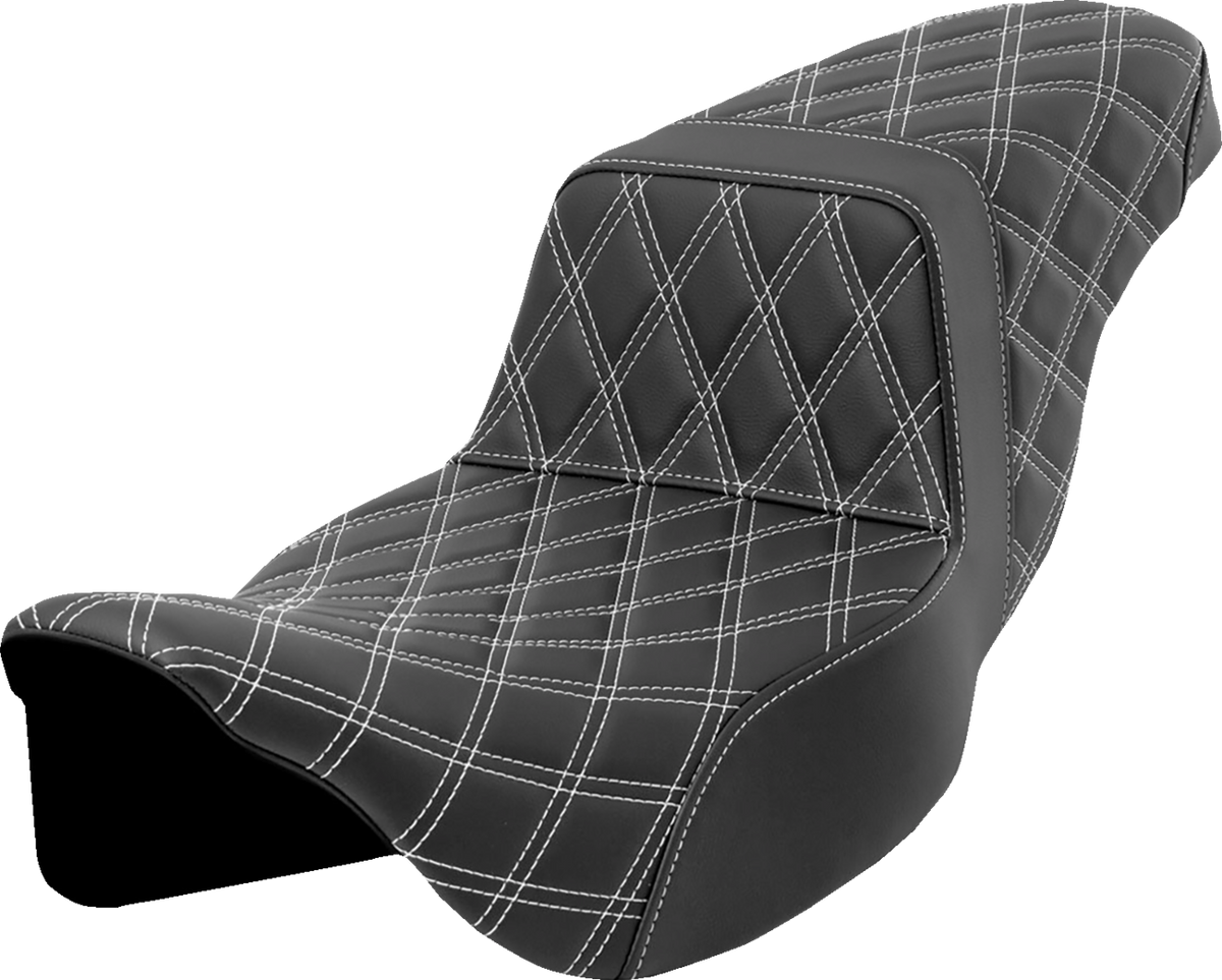 Saddlemen Step-Up Seat - Lattice Stitch - White Stitch - Extended Reach - FLH/FLT '08-'23