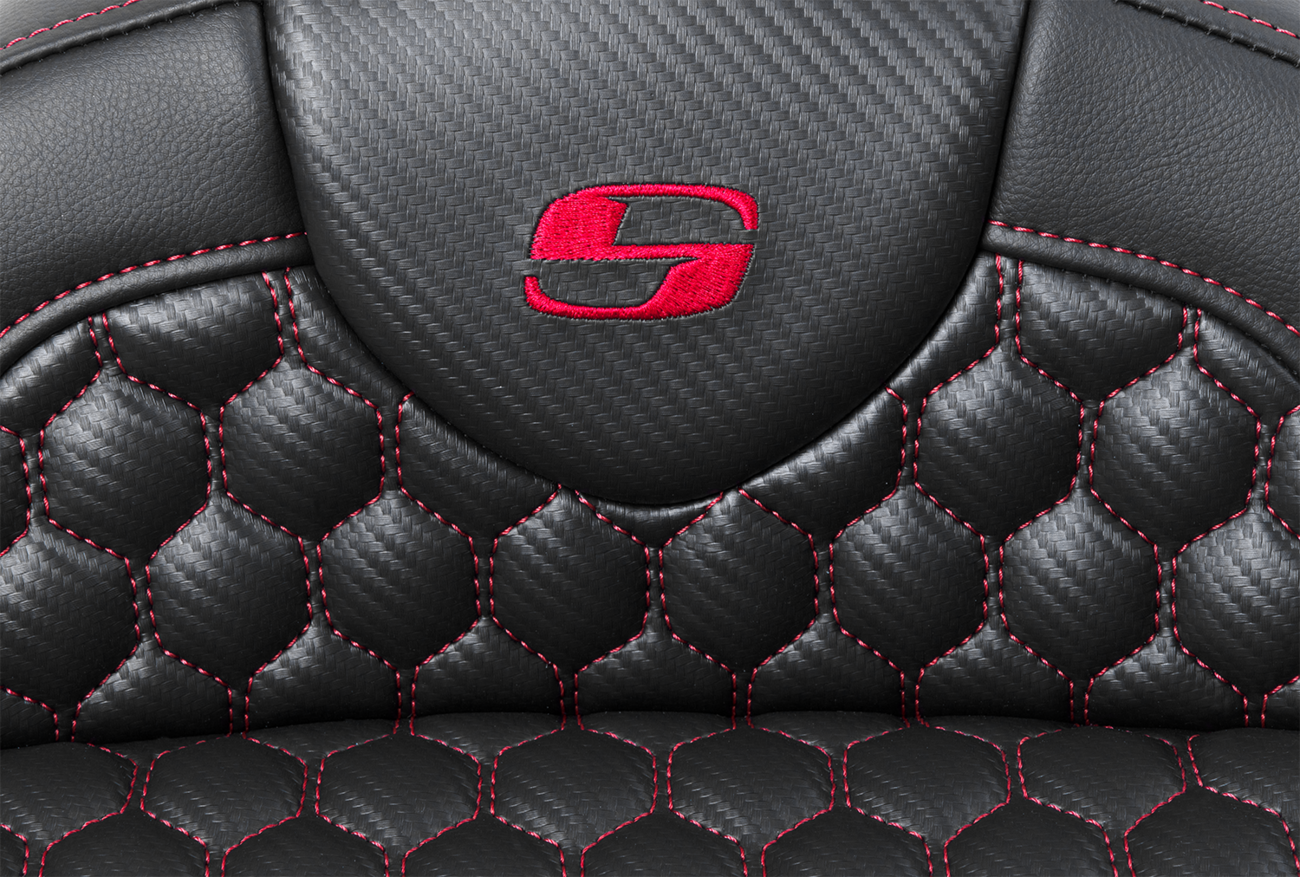 Saddlemen RoadSofa™ Seat - Honeycomb - Red Stitch - With Backrest - FLH/FLT '08-'23