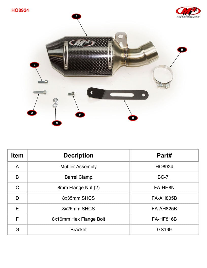 M4 Exhaust HO8924 Component Key