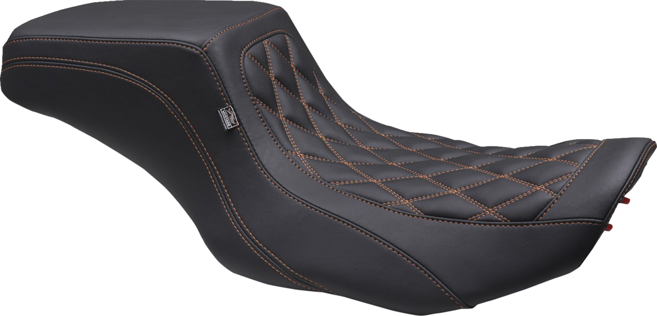 Mustang One Piece 2-Up Squareback Seat - Double Diamond - Orange Stitch - FLH/FLT '23-'25