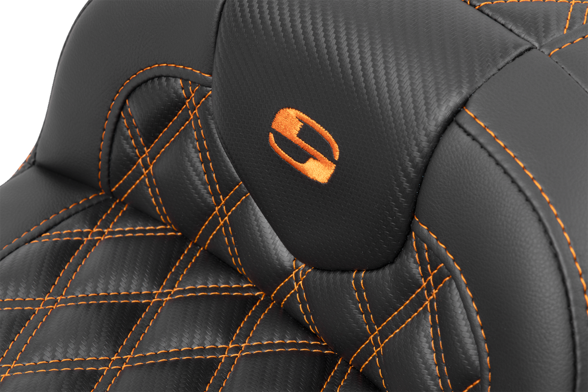 Saddlemen RoadSofa™ Seat - Without Backrest - Carbon Fiber - Orange Stitch - FL/FX '23-'24