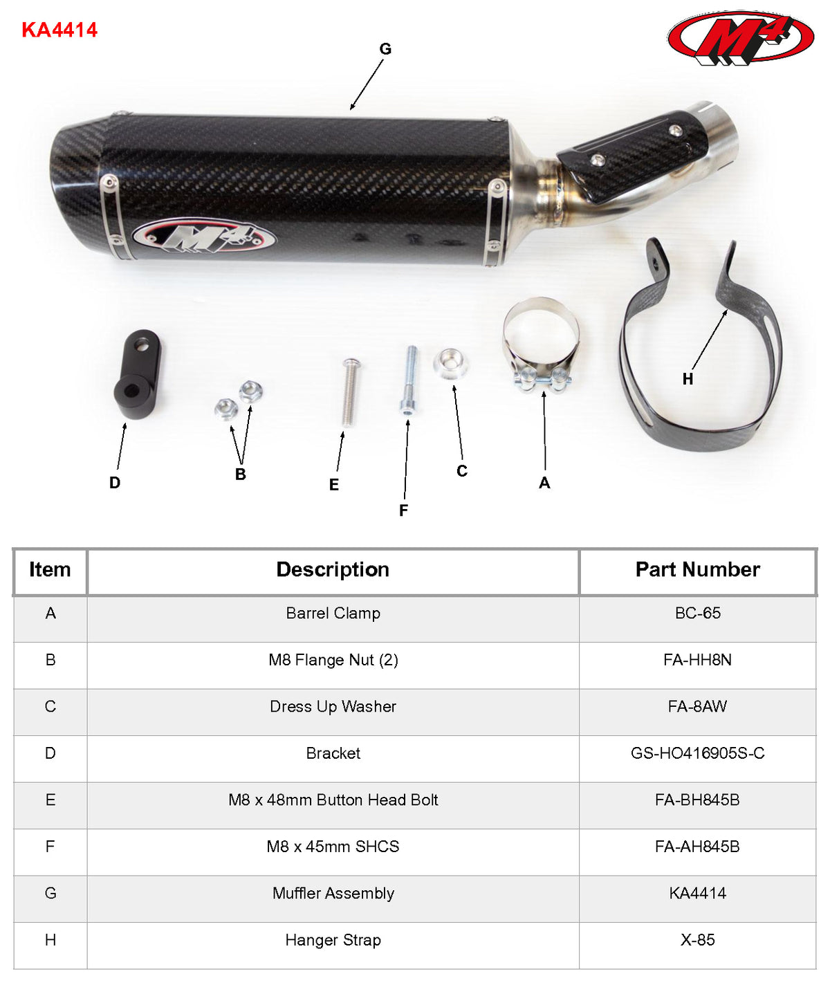 M4 Exhaust KA4414 Component Key