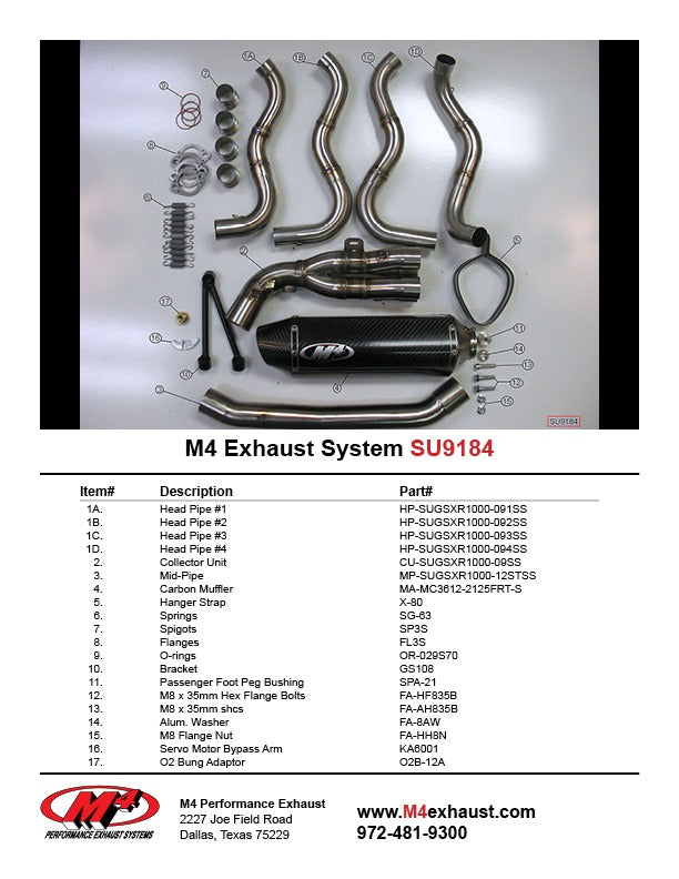 M4 Exhaust SU9184 Component Key