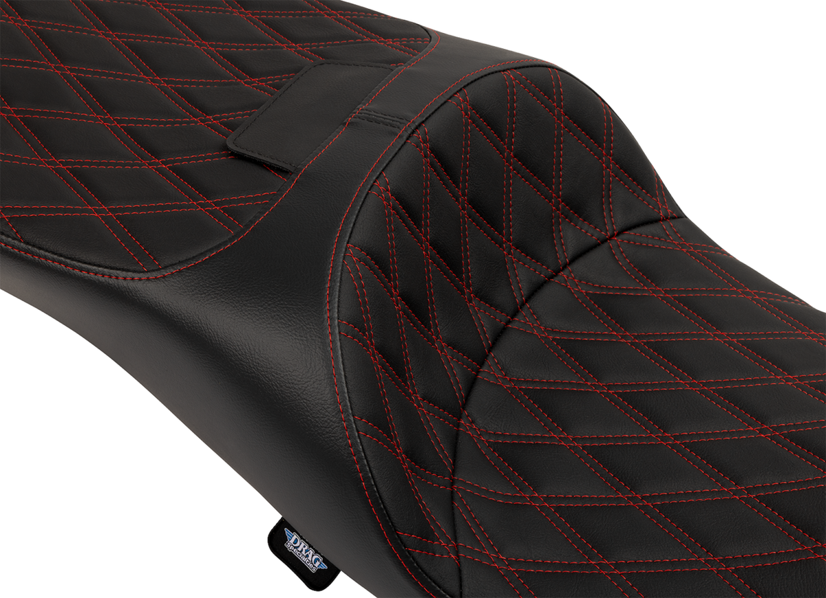 Drag Specialties Seats Extended Reach Freedom Seat - Vinyl - Double Diamond - Red Stitch - FLT/FLH '09-'25