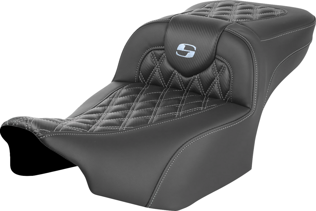 Saddlemen Roadsofa™ Extended Reach Seat - Without Backrest - Lattice Stitch - Silver Stitch - FL/FX '23-'24
