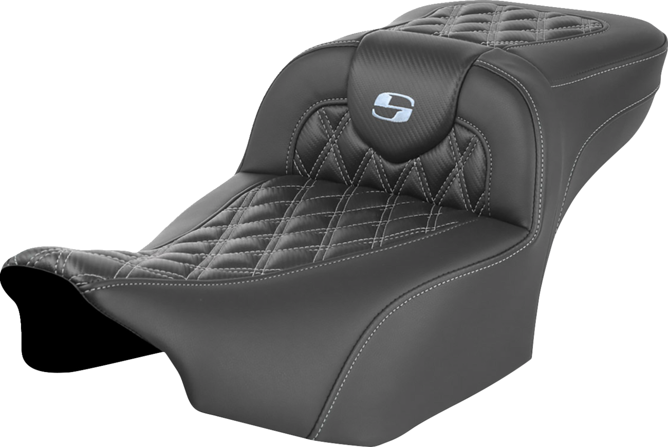 Saddlemen Roadsofa™ Extended Reach Seat - Without Backrest - Lattice Stitch - Silver Stitch - FL/FX '23-'24