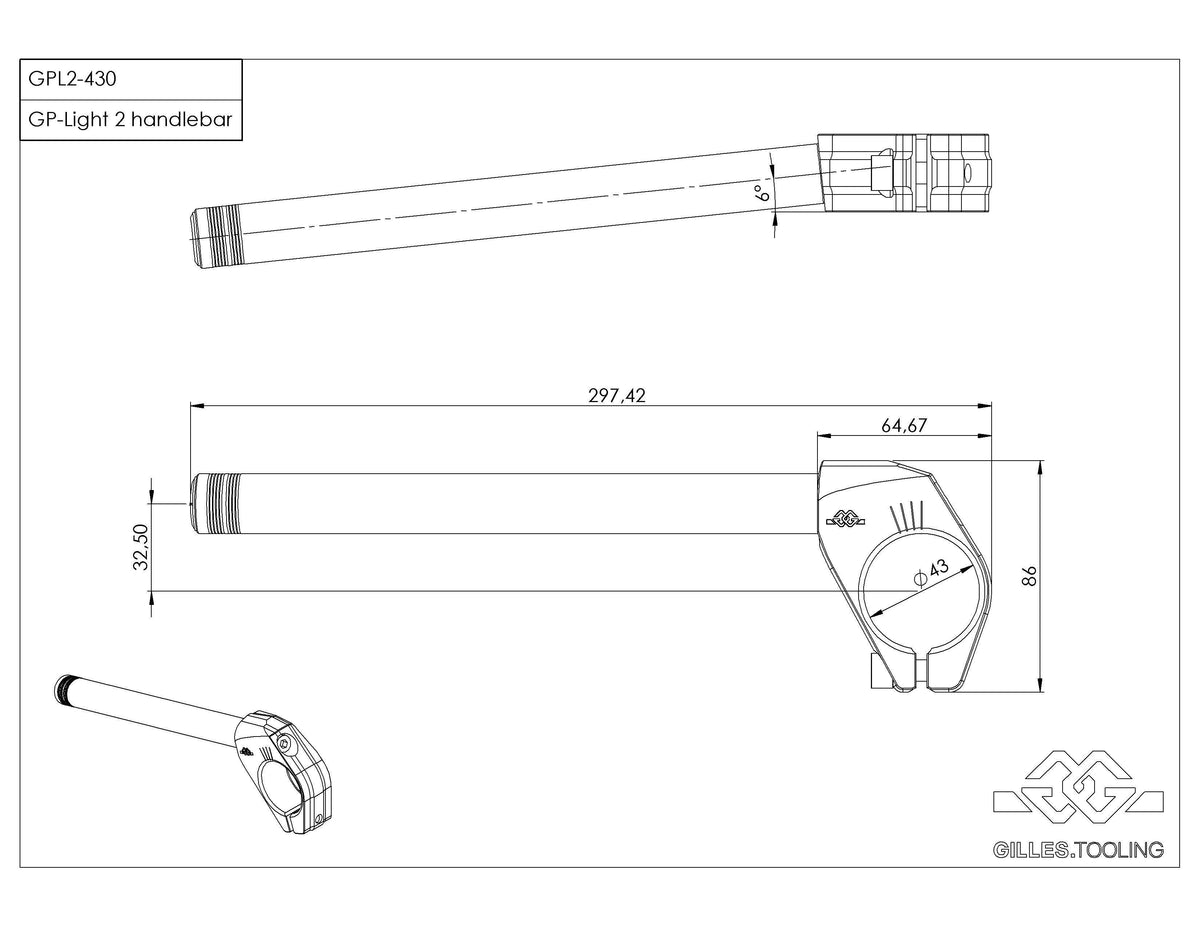 Gilles Tooling Handlebars GP-LIGHT 2 430 Black