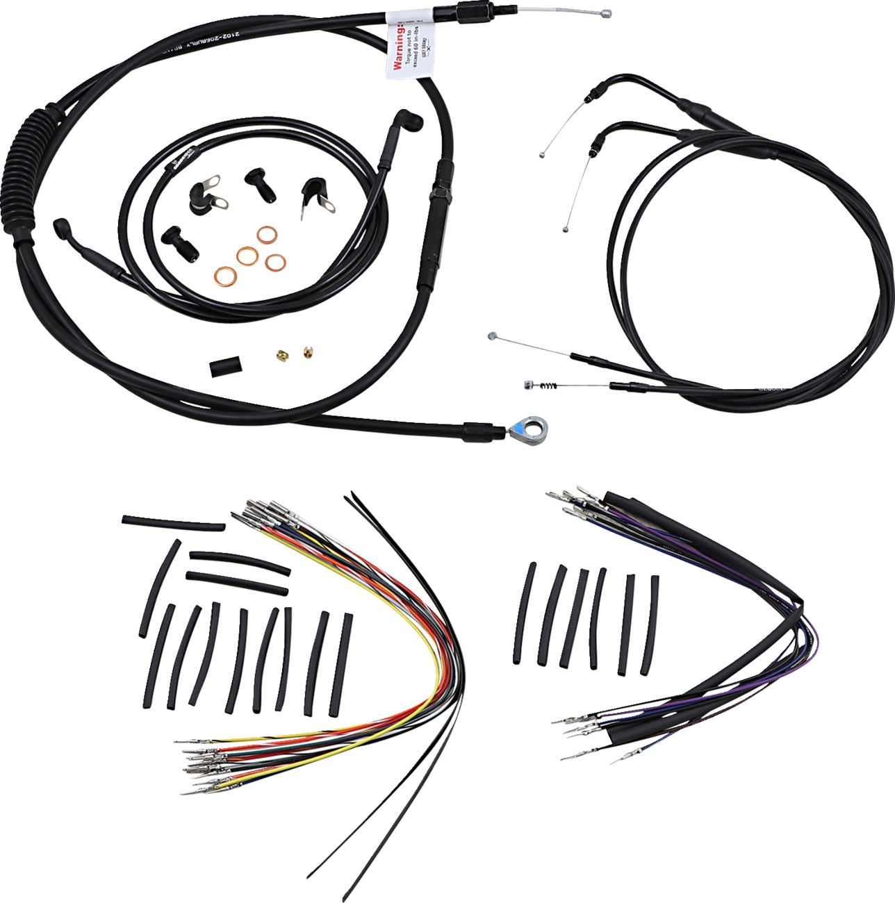 Burly Brand Complete Black Vinyl Handlebar Cable/Line Kit For Ape Hangers - 14" - '00-'06 FXST