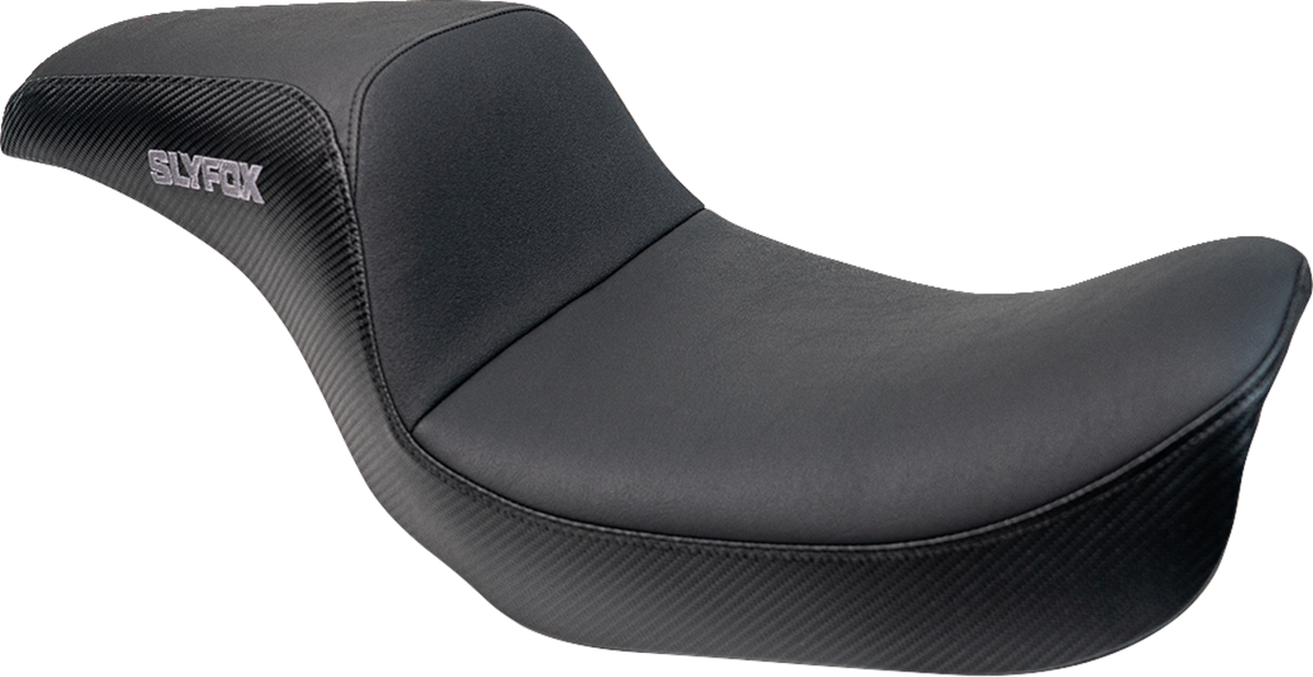 Slyfox Drifter Seat - Gray Logo - Black Vinyl W/ Slipstop - Carbon Fiber - Dyna '96-'03