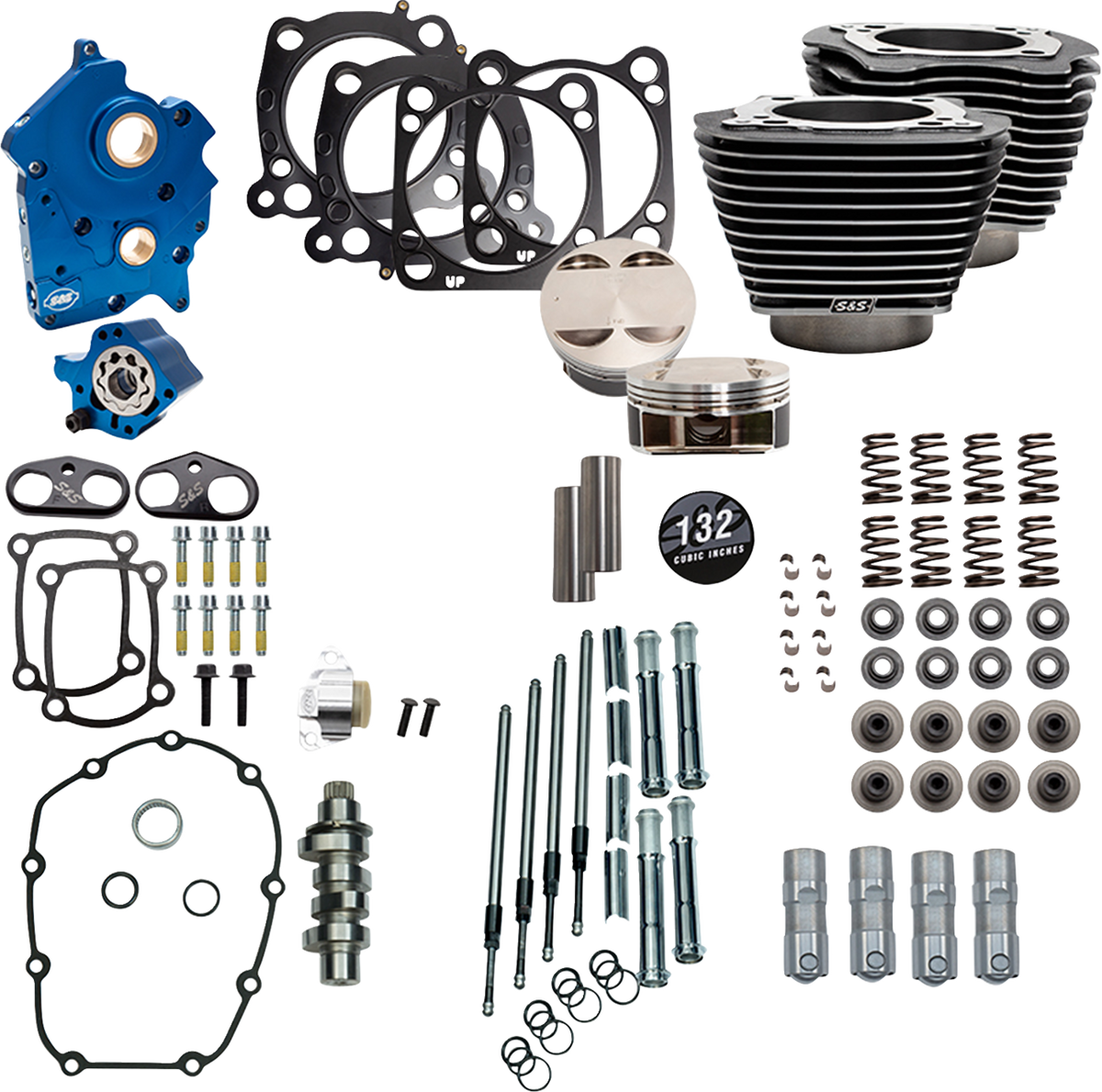 S&amp;S Cycle 132" Power Pack - 550 Chain Drive - Water Cooled - Black Granite W/Highlight Fins - 114"/117" M8