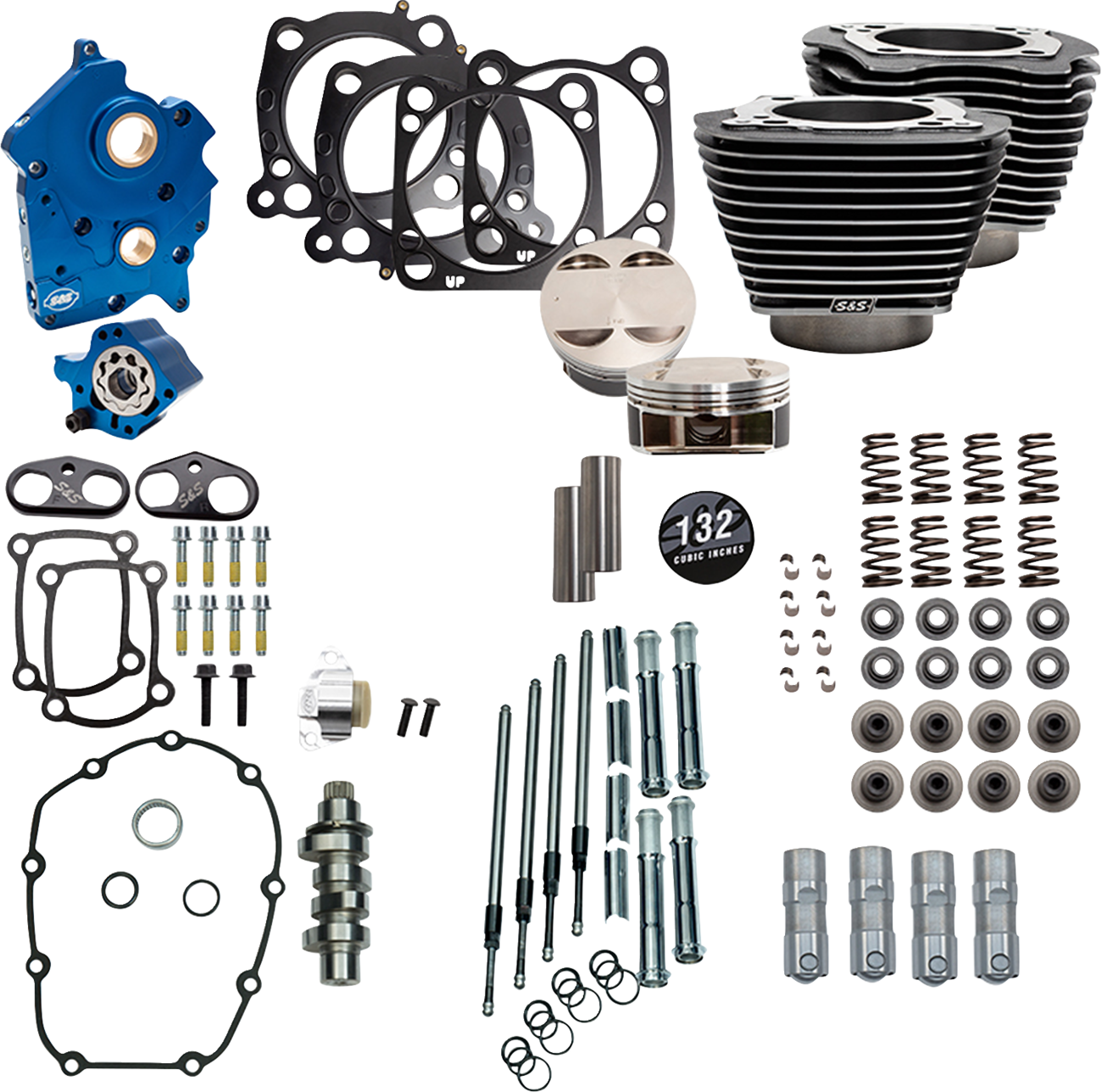 S&S Cycle 132" Power Pack - 550 Chain Drive - Water Cooled - Black Granite W/Highlight Fins - 114"/117" M8