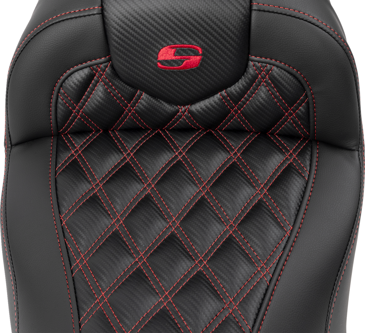 Saddlemen RoadSofa™ Seat - Without Backrest - Carbon Fiber - Lattice Stitch - Red Stitch - FLTR/FLHX '23-'24