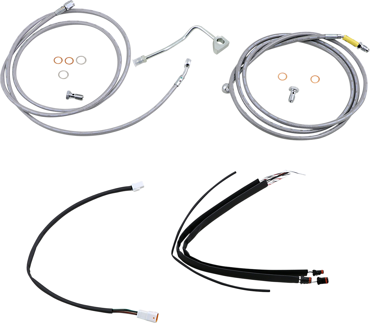 Burly Brand Complete Stainless Braided Handlebar Cable/Brake Line Kit - 15" Ape Hangers - '17-'20 Touring/Trike