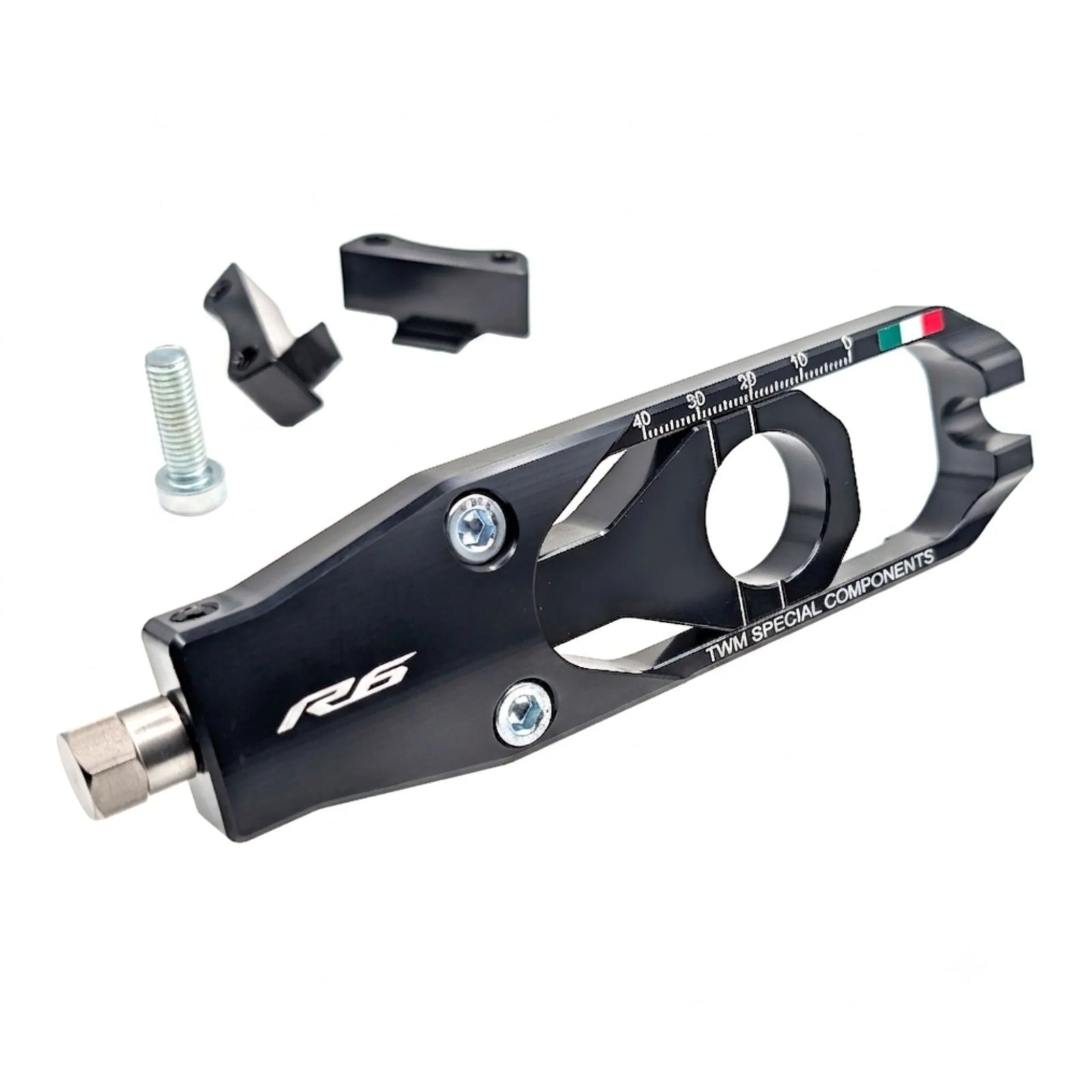 TWM CNC Aluminum Chain Adjusters for Yamaha - TCY.02 in Black - TCY.02.N