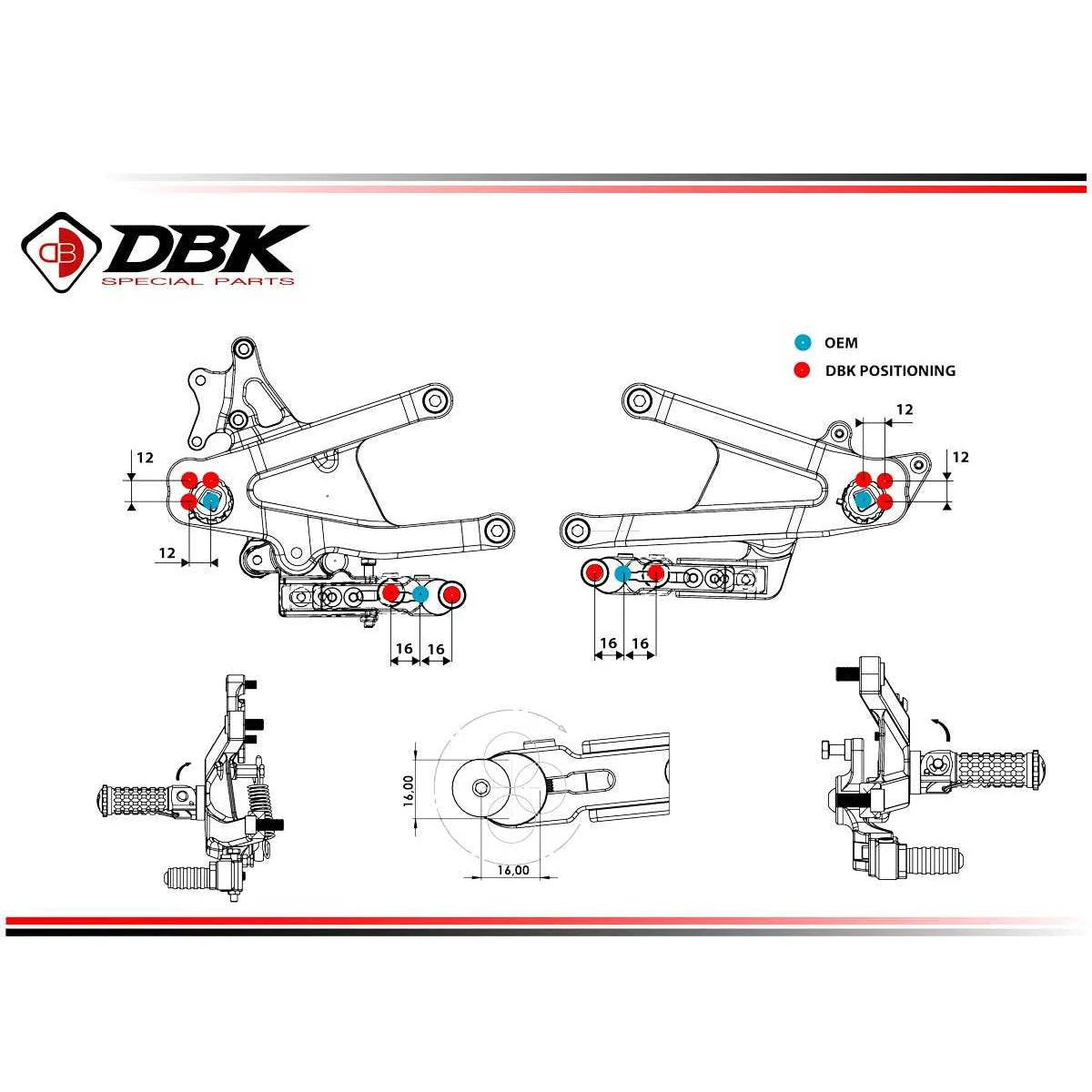 Ducabike DBK Adjustable Rearsets For Ducati Panigale V4 V4S Tricolore