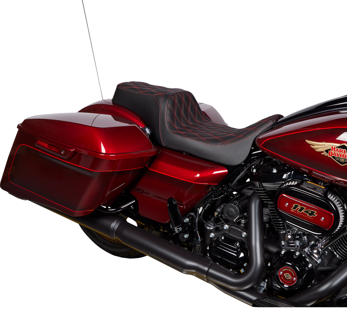 Drag Specialties Seats Predator 1Up Seat - Vinyl - Double Diamond Red Stitch - FLH '08-'23