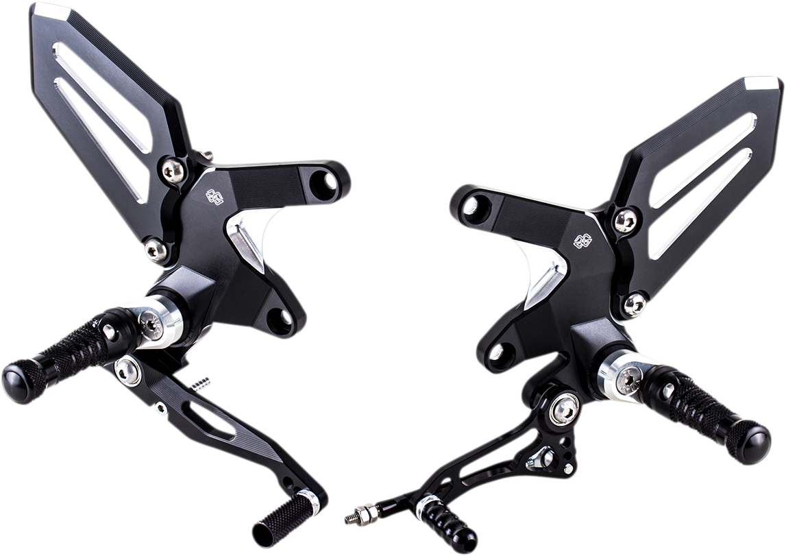 Gilles Tooling Adjustable Rearset - Black/Silver - Kawasaki