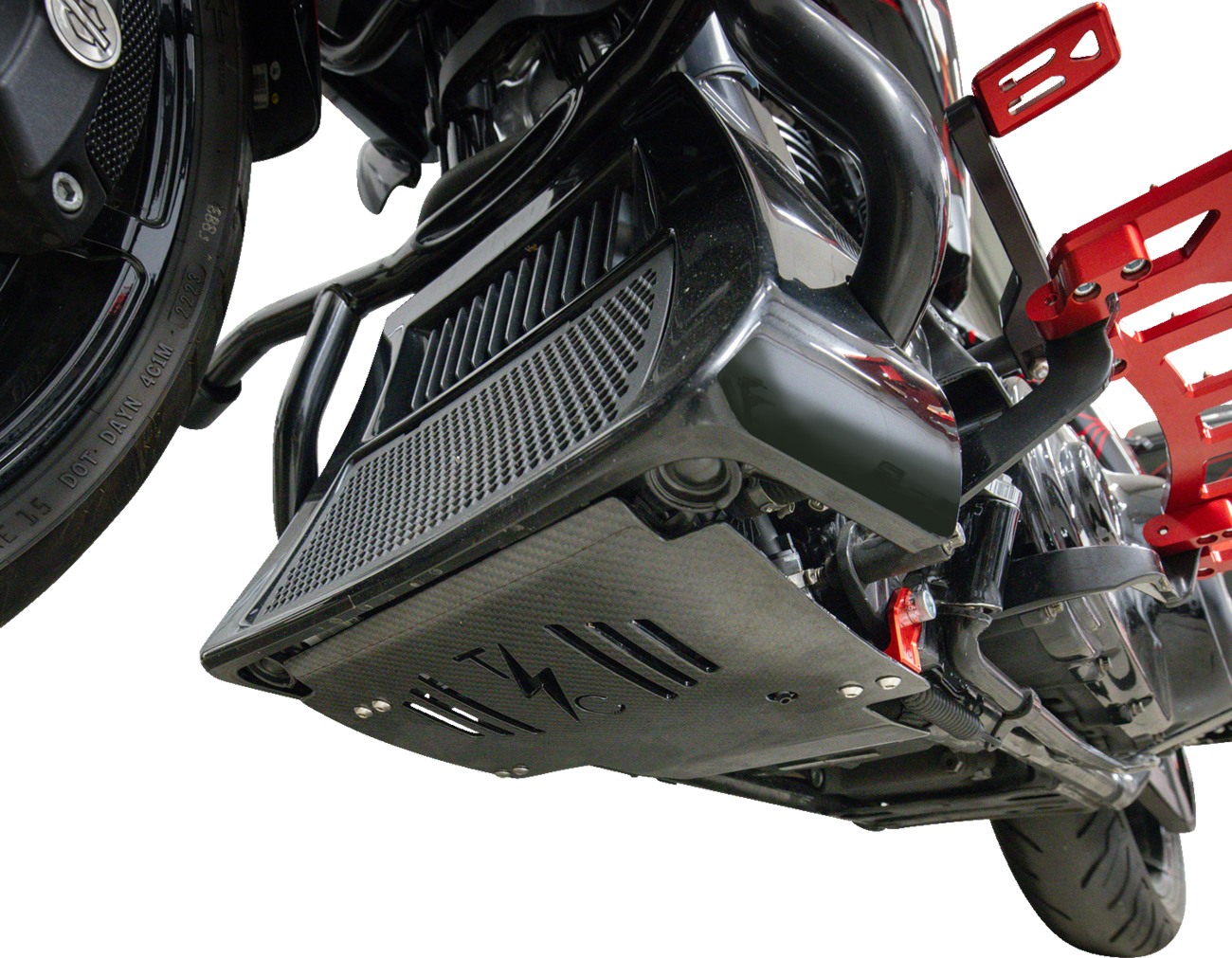 Thrashin Supply CO. Skid Plate - Carbon Fiber/Gloss - With Red Brackets - FLHX/FLTRX