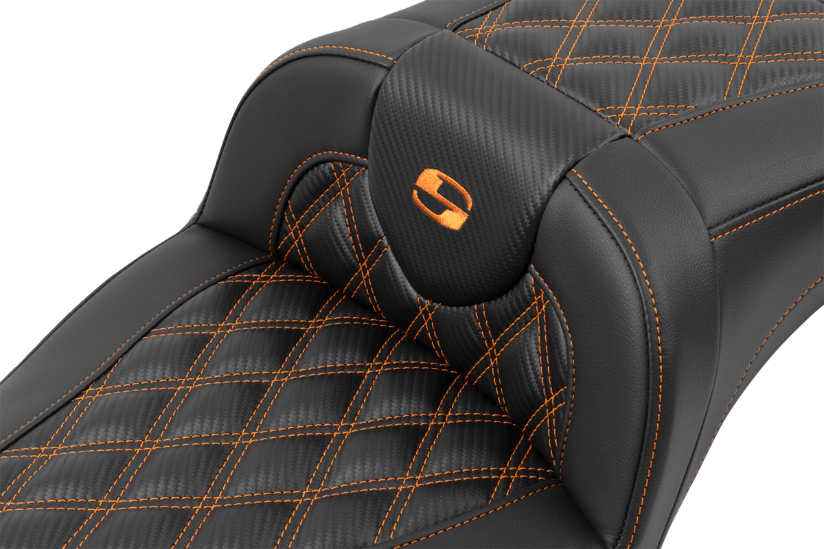 Saddlemen Roadsofa™ Extended Reach Seat - Without Backrest - Lattice Stitch - Orange Stitch - FL/FX '23-'24