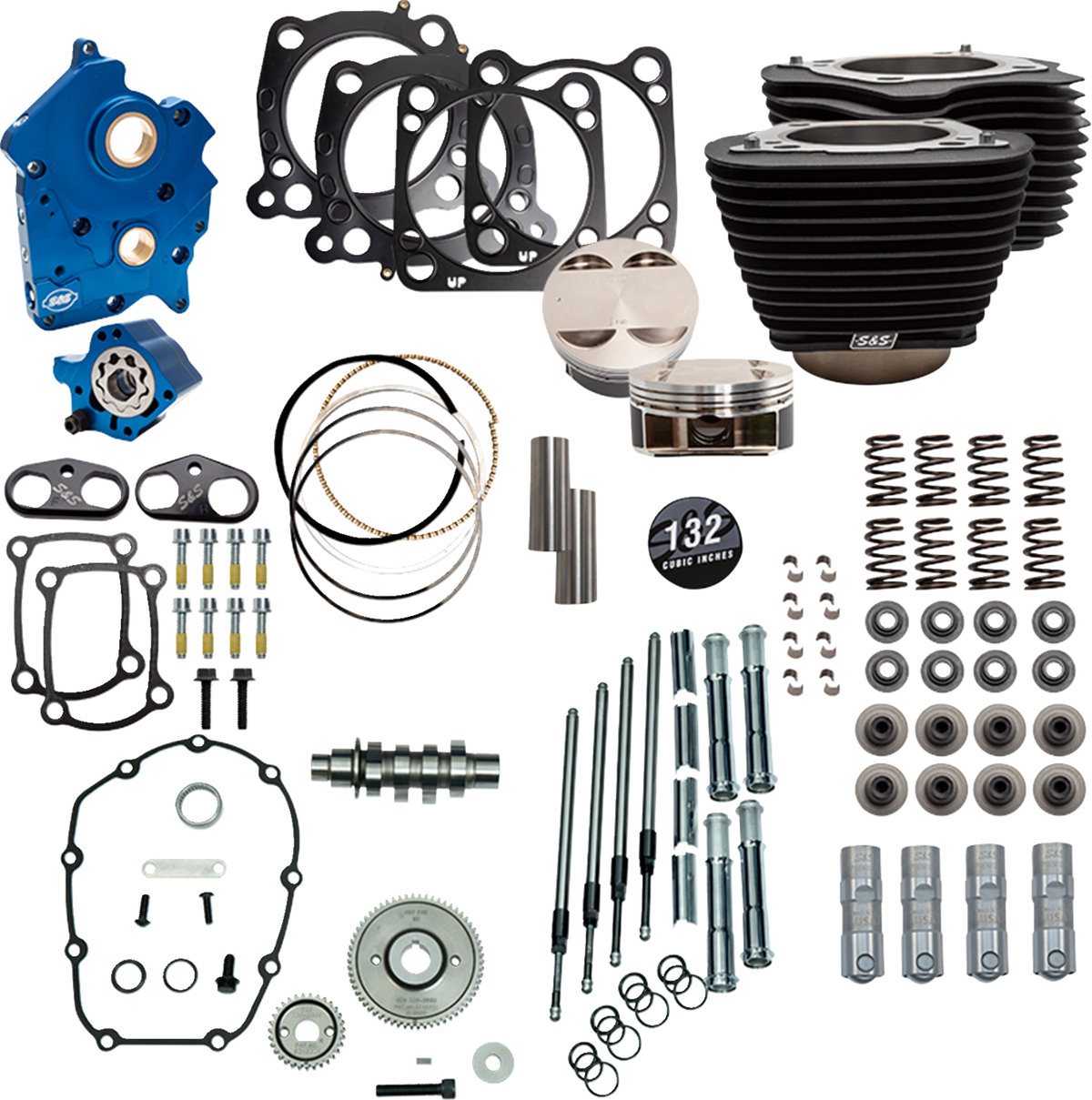 S&amp;S Cycle Power Pack - Oil Cooled - 550G - Wrinkle Black W/O Highlight - Chrome Pushrod Tubes - 114"/117" M8