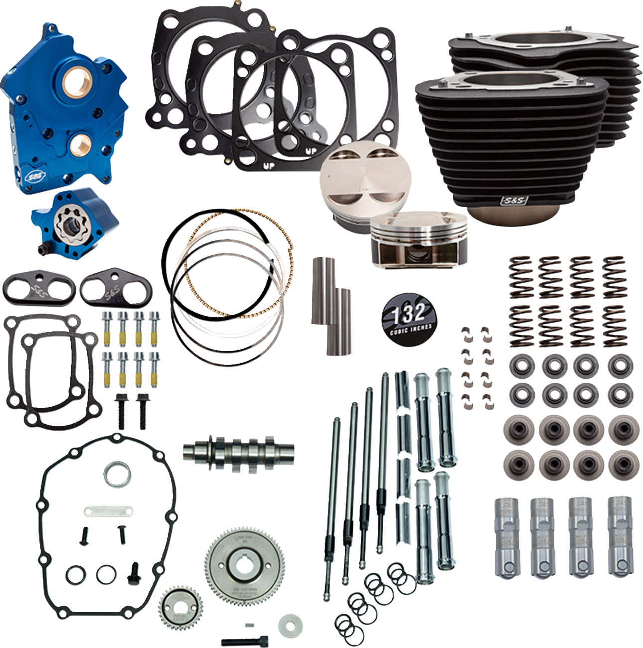 S&S Cycle Power Pack - Oil Cooled - 550G - Wrinkle Black W/O Highlight - Chrome Pushrod Tubes - 114"/117" M8