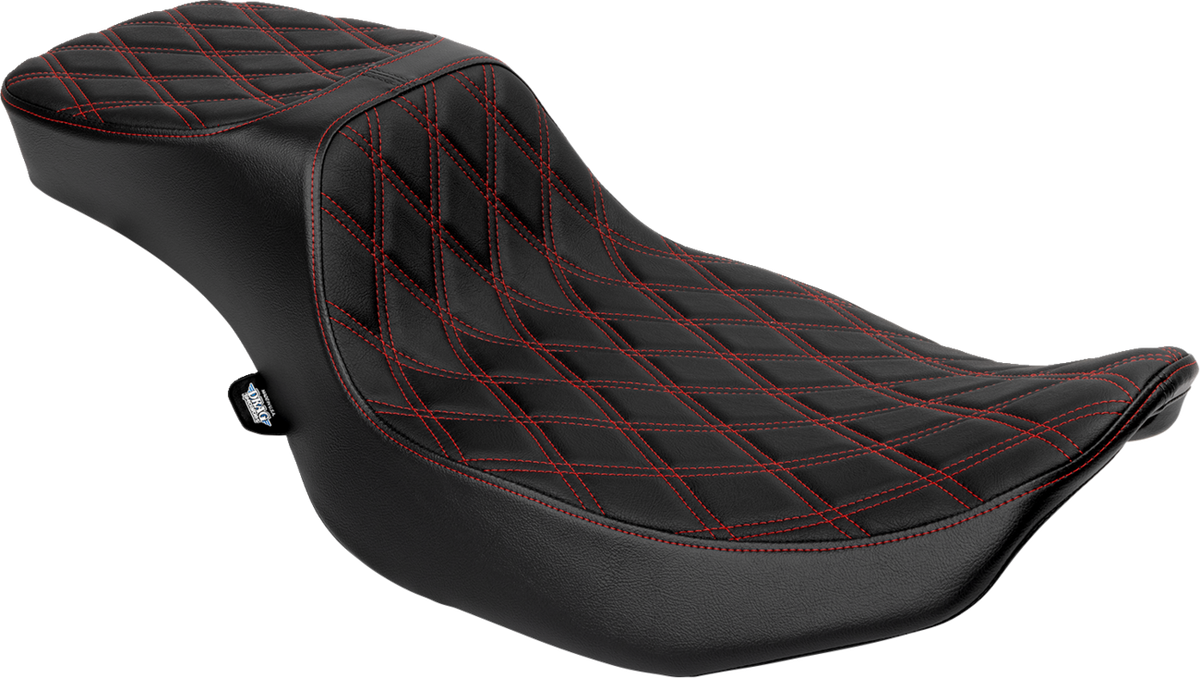 Drag Specialties Seats Performance Predator 2-Up Seat - Extended Reach - Vinyl - Red Double Diamond Stitch