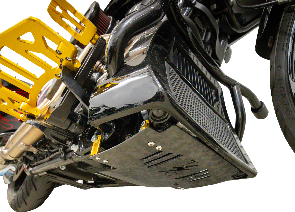 Thrashin Supply CO. Skid Plate - Carbon Fiber/Forged - With Gold Brackets - FLHX/FLTRX