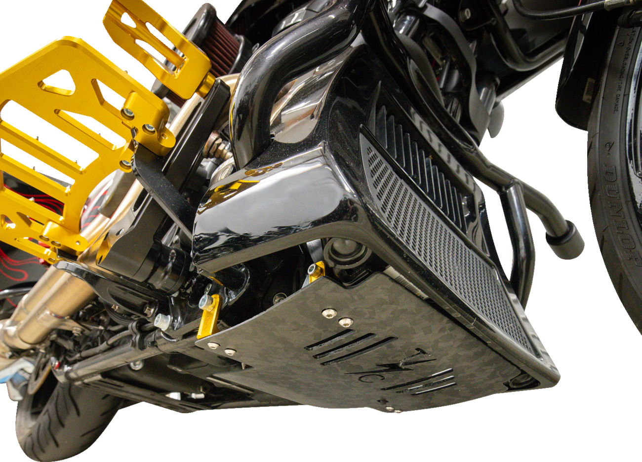 Thrashin Supply CO. Skid Plate - Carbon Fiber/Forged - With Gold Brackets - FLHX/FLTRX