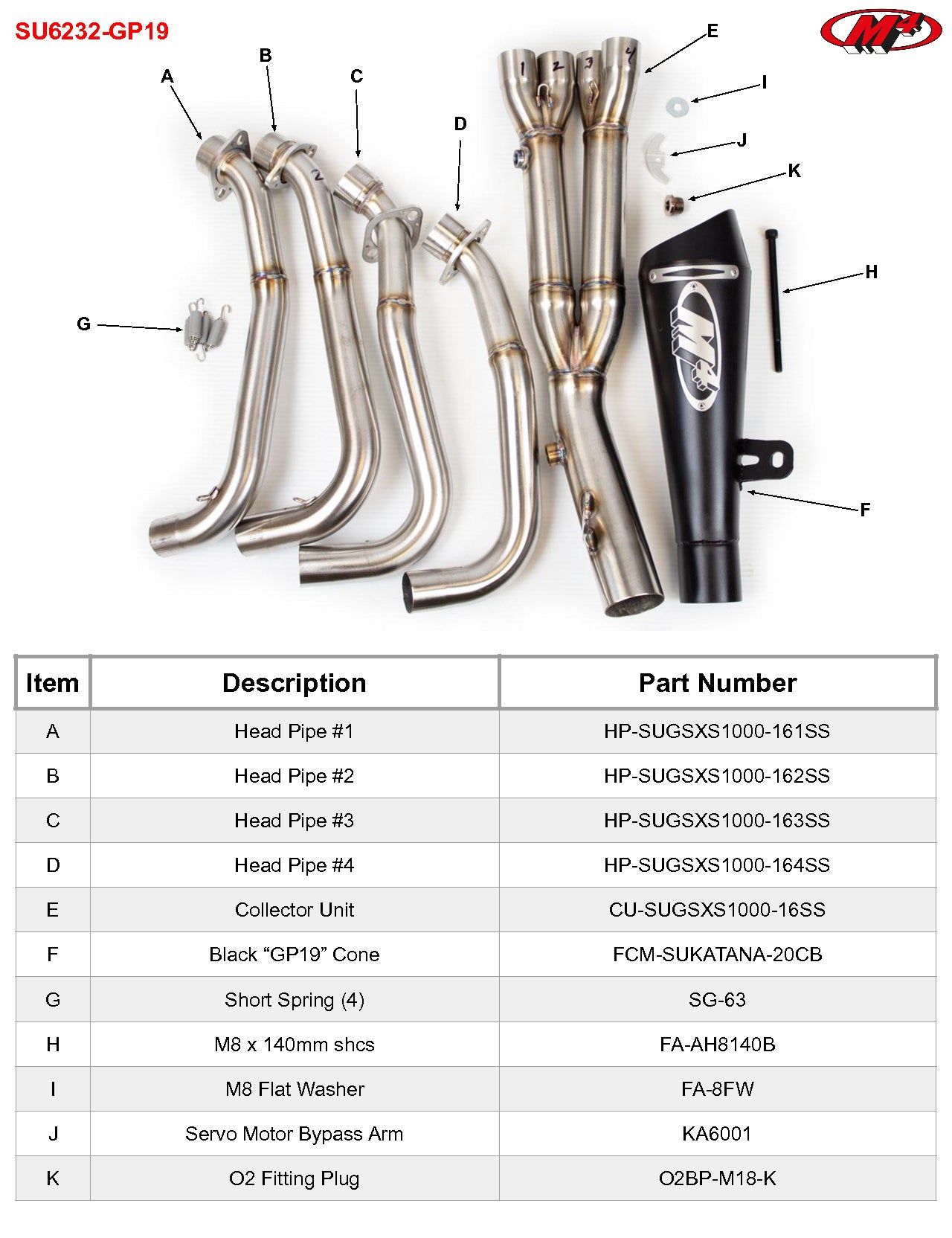 M4 Exhaust SU6232-GP19 Component Key