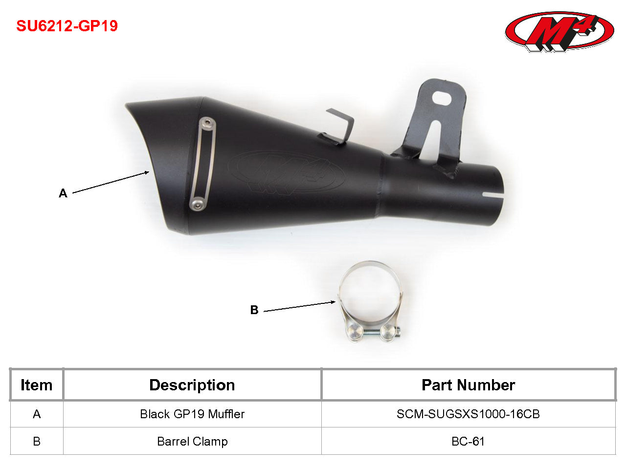 M4 Exhaust SU6212-GP19 Component Key