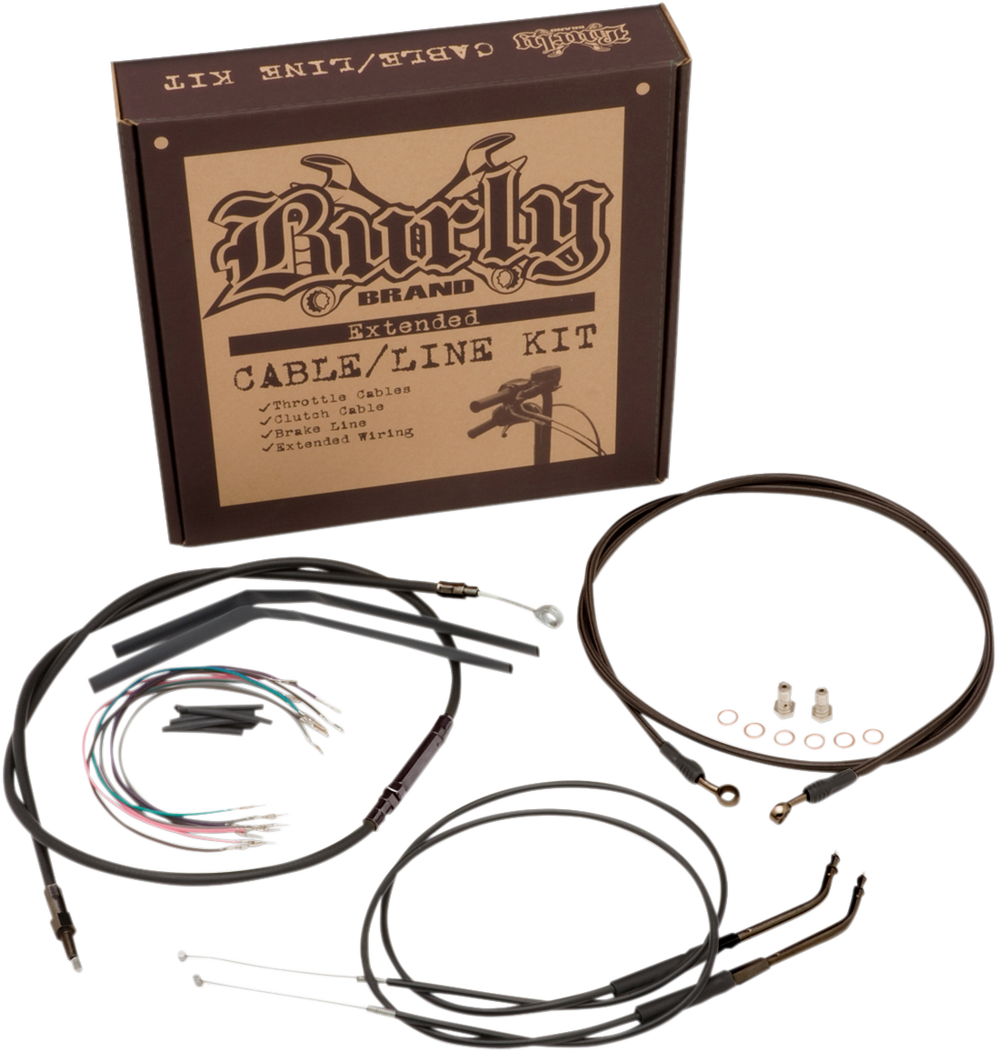 Burly Brand Complete Black Vinyl Handlebar Cable/Line Kit For Ape Hangers - 14" - ABS - '12-'17 Dyna