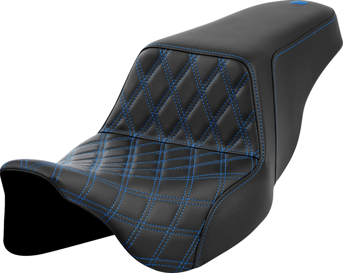 Saddlemen Step-Up Seat - Front Lattice Stitch - Blue Stitch - FLH/FLT '08-'23