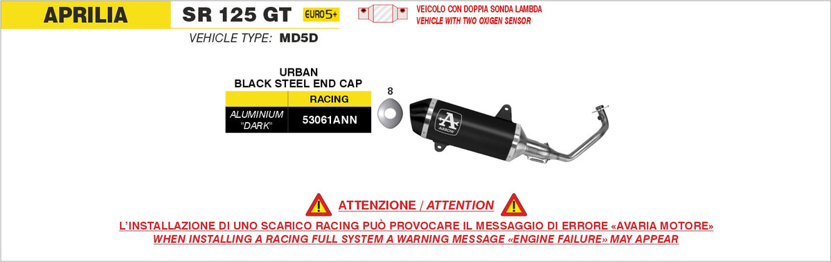 Arrow 53061ANN Racing Full System With Urban Aluminium "Dark" Slip On With "Dark"steel End Cap