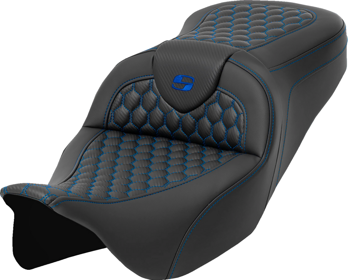 Saddlemen RoadSofa™ Seat - Honeycomb - Blue Stitch - Without Backrest - FLH/FLT '08-'23