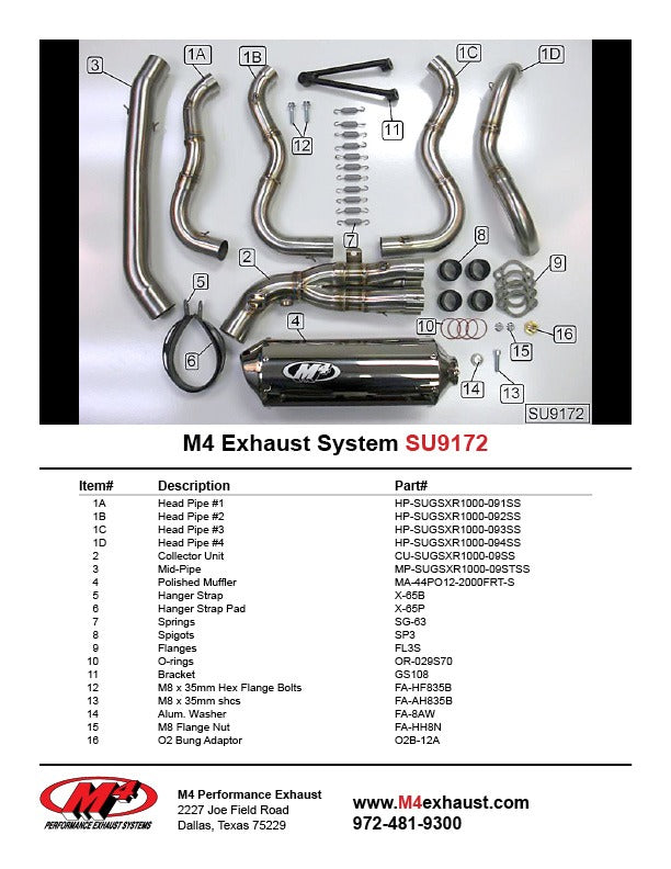 M4 Exhaust SU9172 Component Key