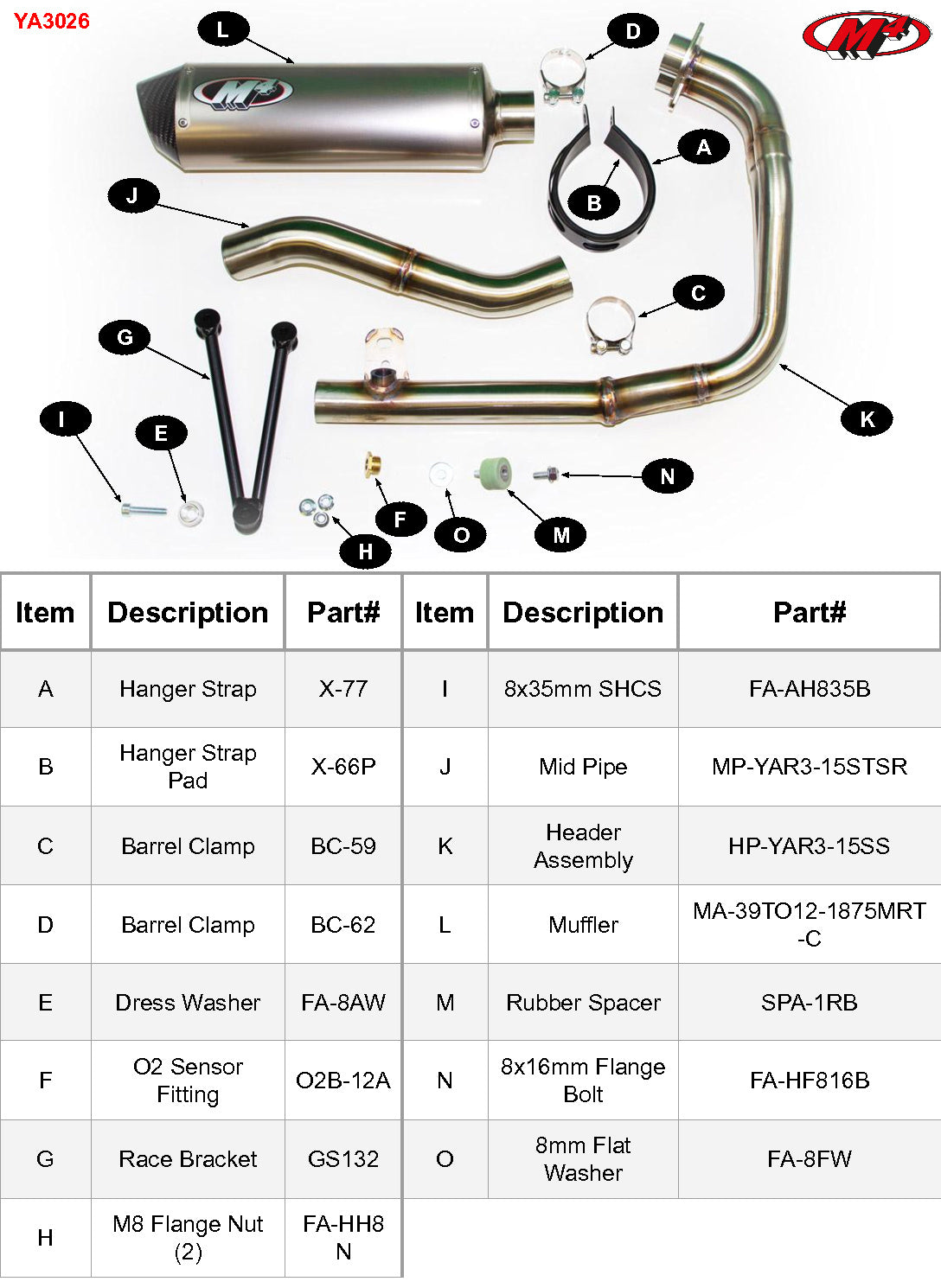 M4 Exhaust YA3026 Component Key