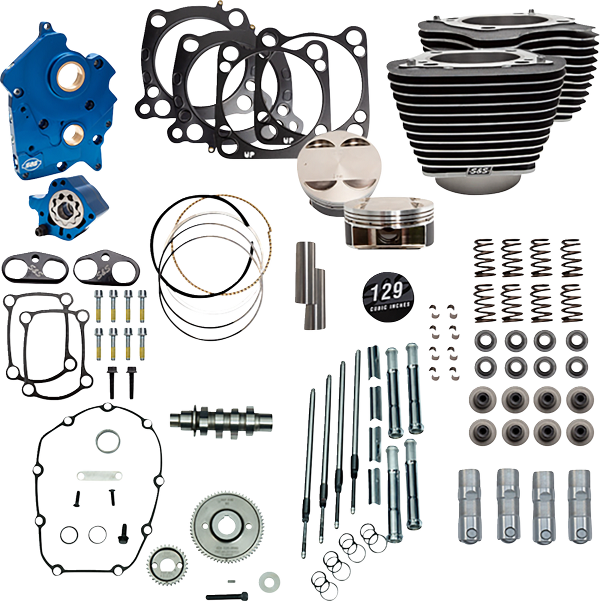S&amp;S Cycle Power Pack - Oil Cooled - 550G - Wrinkle Black W/Highlight - Black Pushrod Tubes - 107" M8